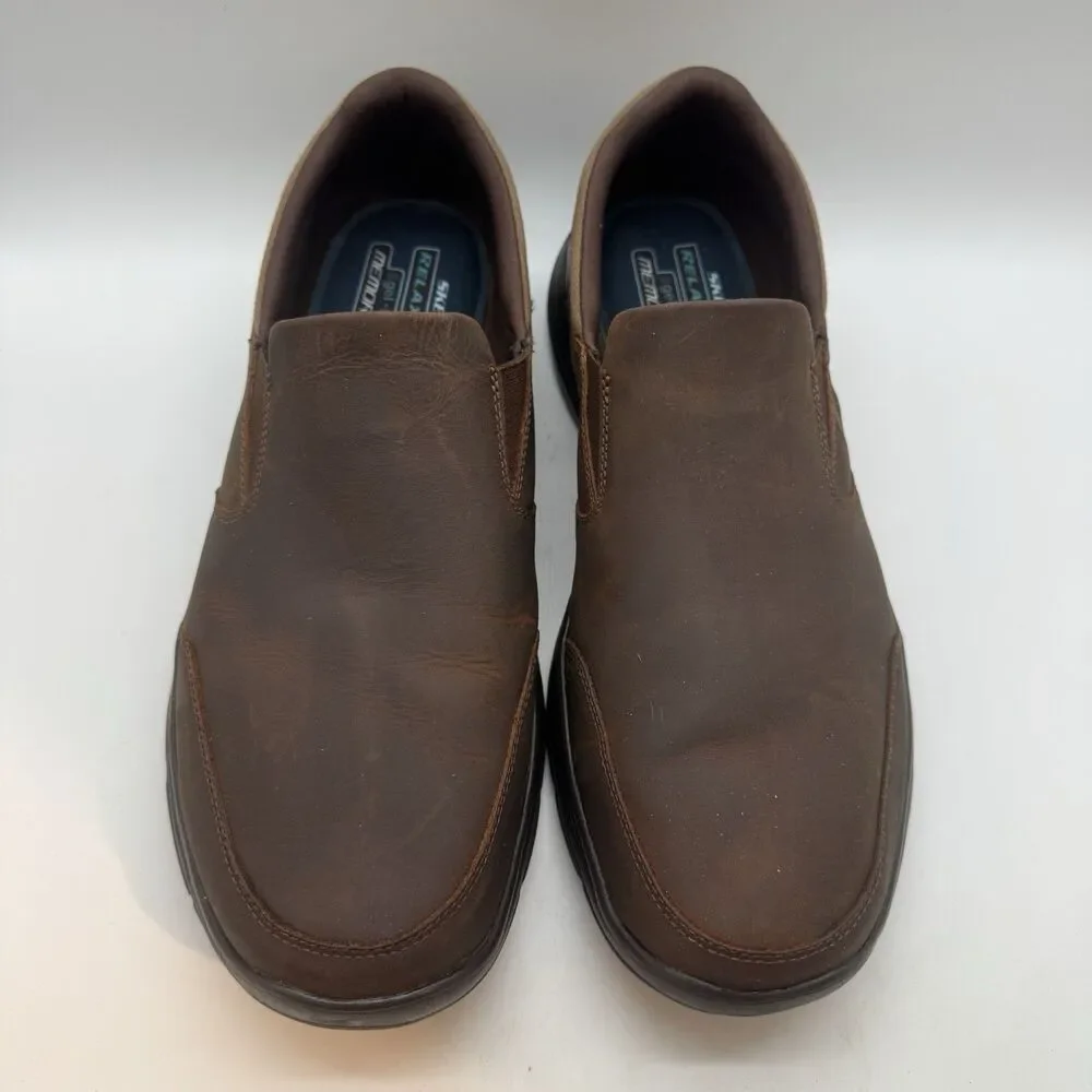 Skechers Glides Calculous 64589 Loafers Men's 16 Dark Brown Leather Gel Infused
